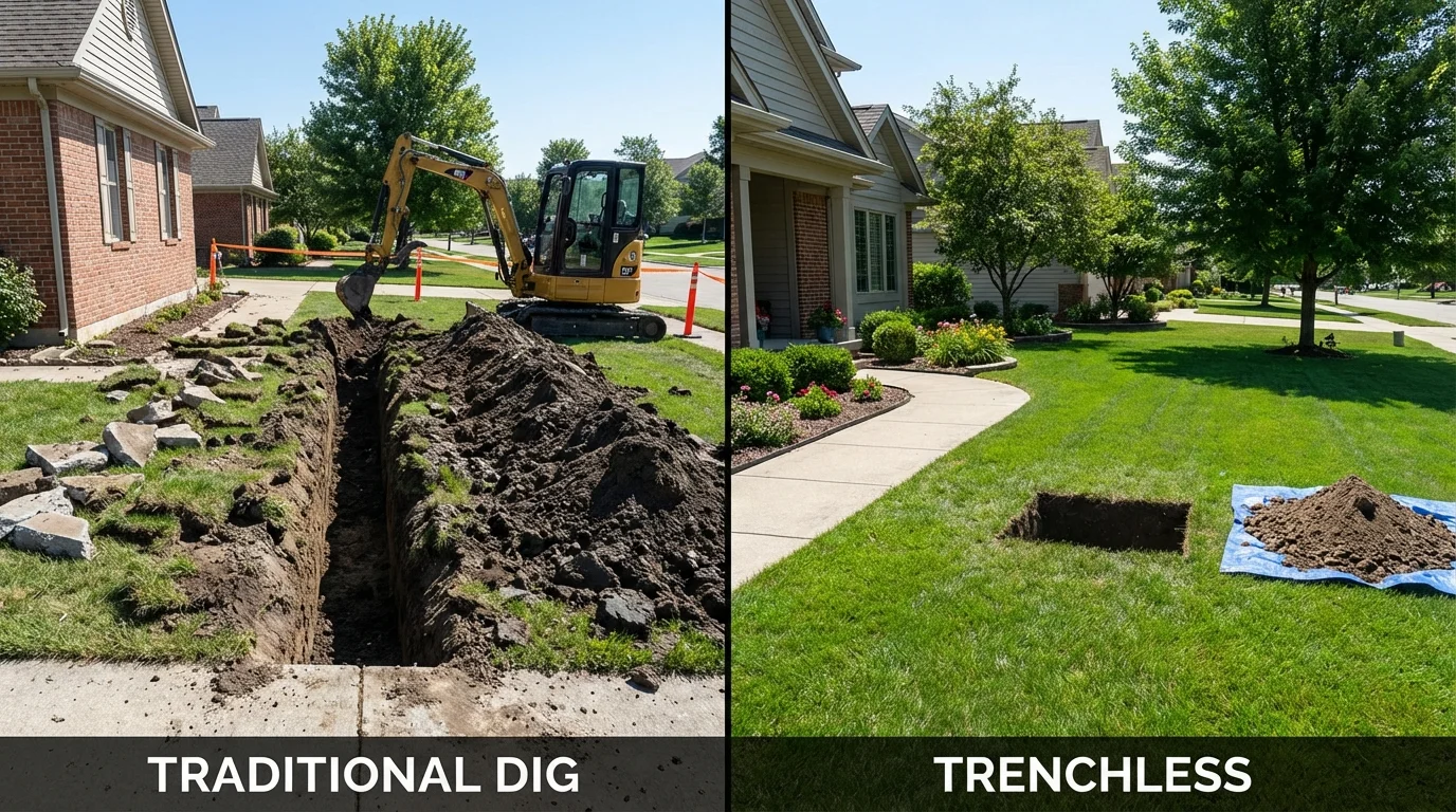 Trenchless sewer repair with minimal yard damage versus traditional excavation in Englewood, OH